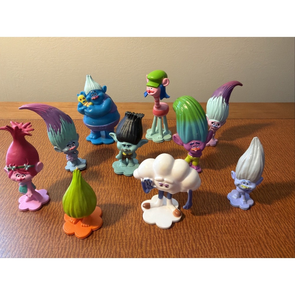 DWA DreamWorks Mini Trolls Plastic Figures Lot of 10 Toy Cake Toppers‎ 2"